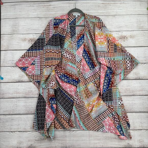 Boutique Patchwork Open Front Kimono Top Womens 2x 3x Multicolor Multi Print - Picture 2 of 7